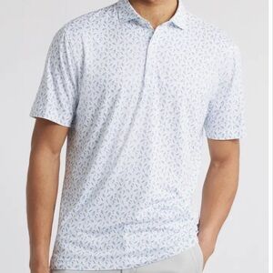 Johnnie-O Top Shelf White Blue Surfer Surfboard UPF 50 Polo Shirt